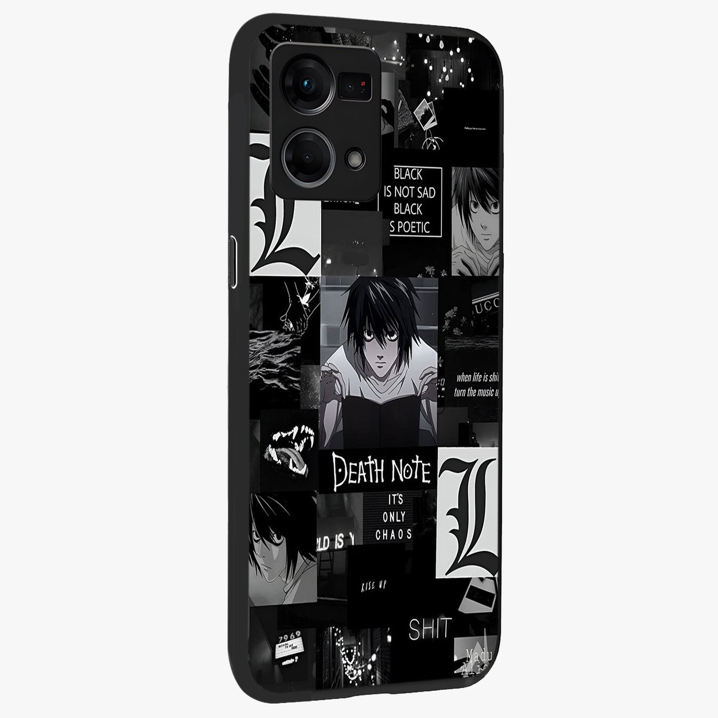 Midnight Chaos Mind Glass Case upright view showcasing expressive abstract artwork with bold dark theme.