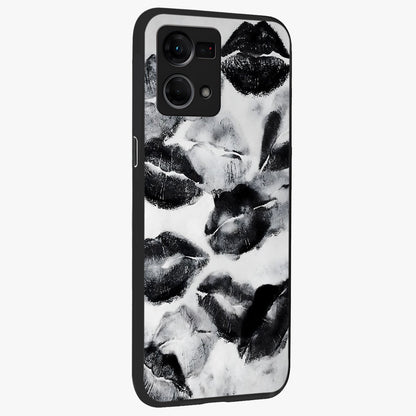 Midnight Kiss Marks Glass Case upright view showcasing stylish kiss mark artwork with trendy romantic theme.