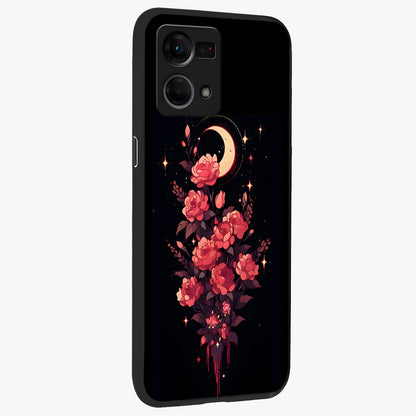 Moonlit Floral Elegance Glass Case upright view showcasing delicate floral artwork with refined night inspired theme.