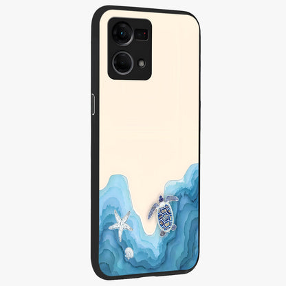 Ocean Drift Turtle Glass Case upright view showcasing calm underwater turtle artwork with nature inspired theme.