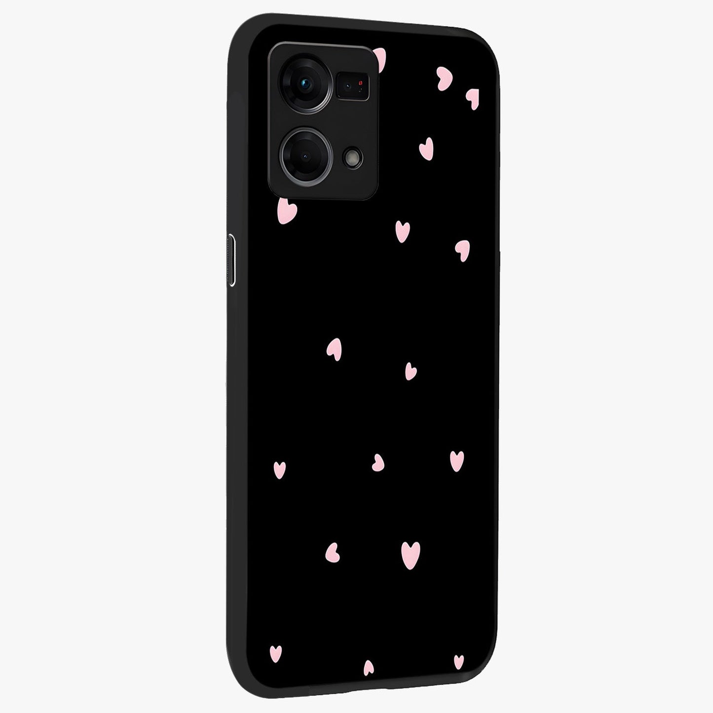 Pink Love Drops Glass Case upright view showcasing charming heart drop artwork with romantic playful theme.