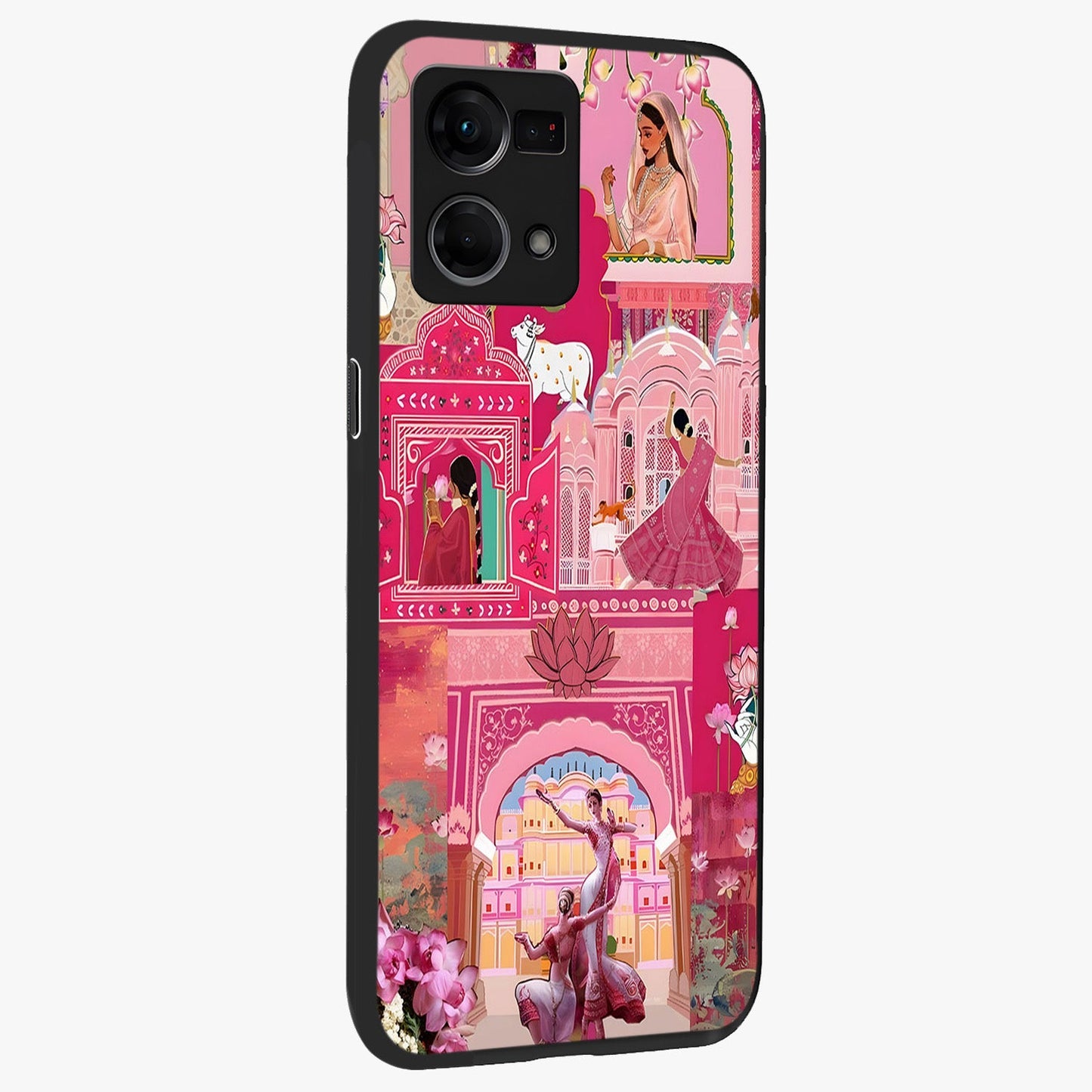 Pink Palace Muse Glass Case upright view showcasing artistic palace artwork with graceful royal theme.