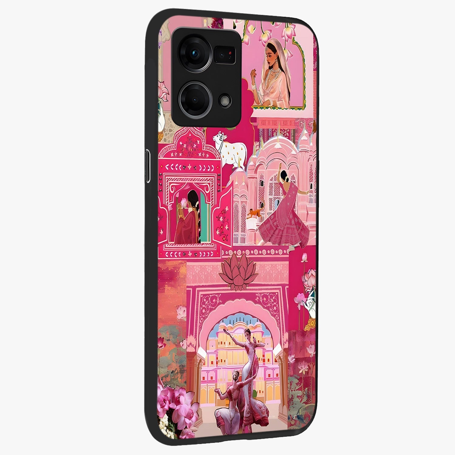 Pink Palace Muse Glass Case upright view showcasing artistic palace artwork with graceful royal theme.