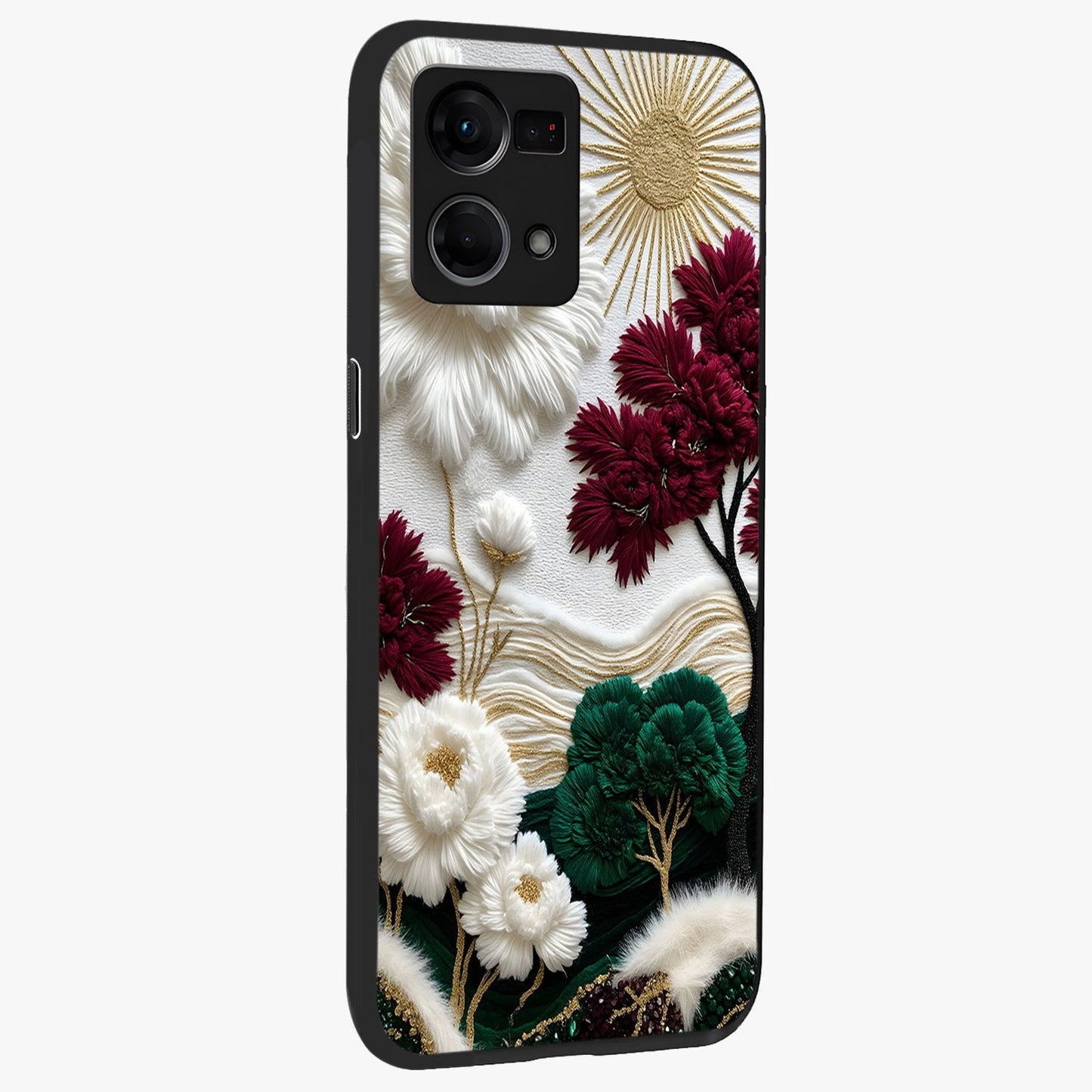 Radiant Bloom Elegance Glass Case upright view showcasing decorative flower artwork with refined botanical theme.