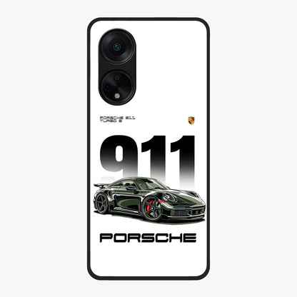 911 Turbo Dominance Glass Case showing clean flat back view with bold 911 sports car artwork and glossy glass finish.