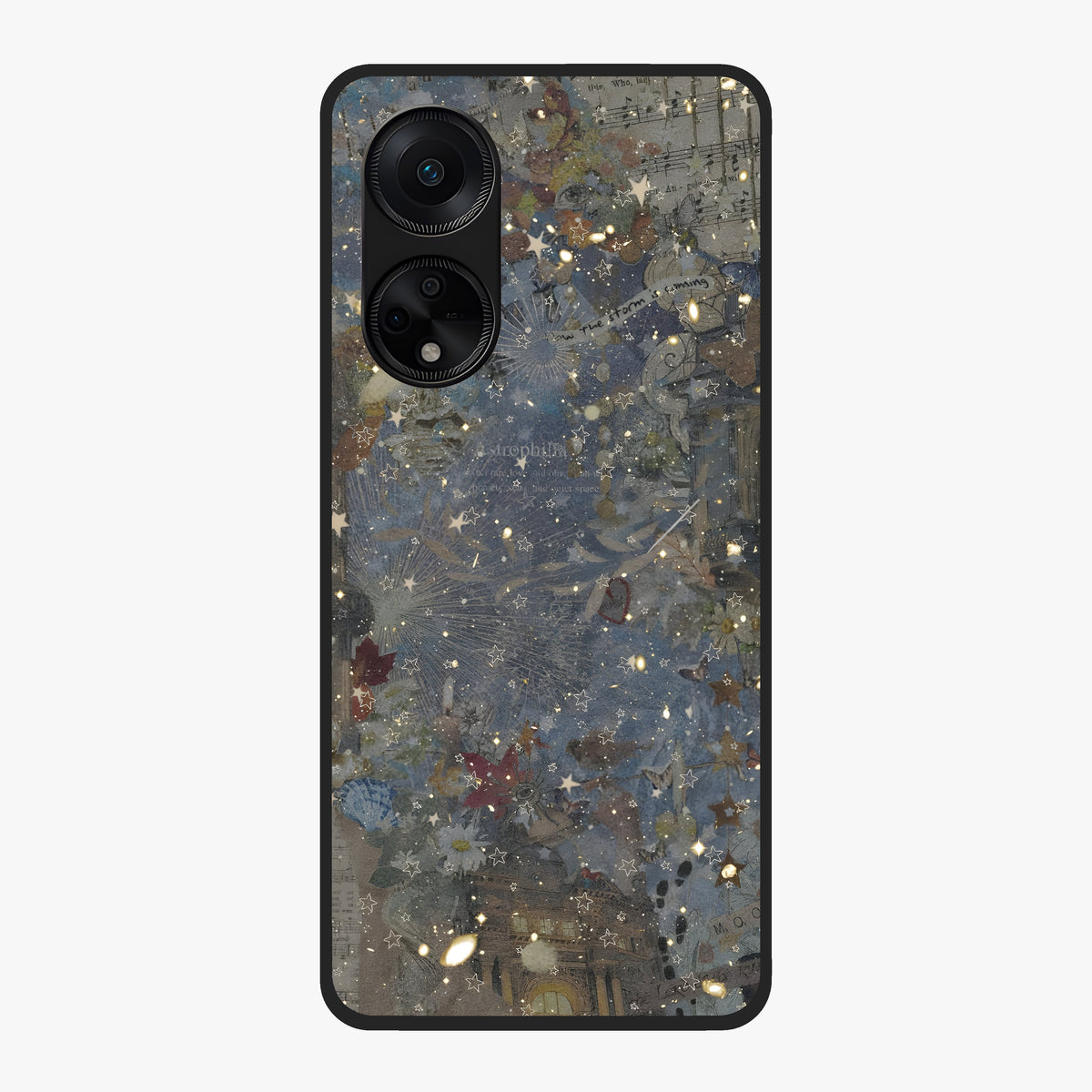 Aesthetic Astrolophia Glass Case showing flat back view with dreamy aesthetic design and glossy glass finish.