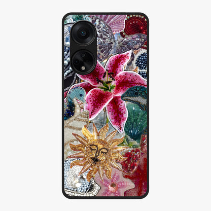 Beaded Garden Fantasy Glass Case showing flat back view with dreamy garden bead artwork and glossy glass finish.