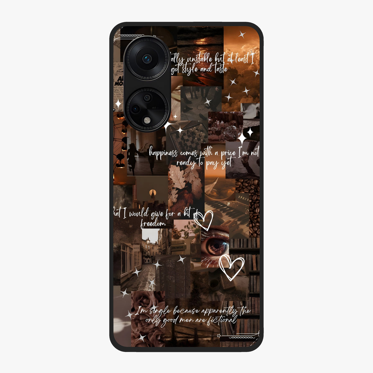 Bittersweet Aesthetic Chaos Glass Case showing flat back view with artistic chaotic aesthetic design and glossy glass finish.
