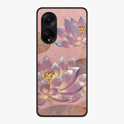 Blossom Mist Lotus Glass Case showing flat back view with serene lotus blossom artwork and glossy glass finish.