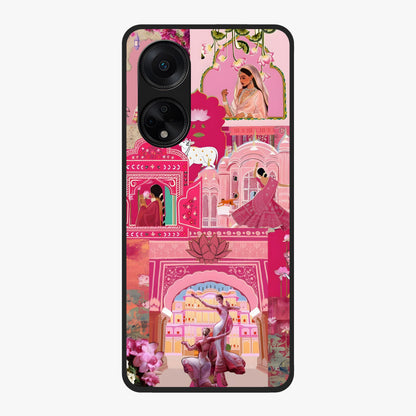 Blossoms of Rajasthan Glass Case showing flat back view with traditional floral artwork inspired by Rajasthan and glossy glass finish.