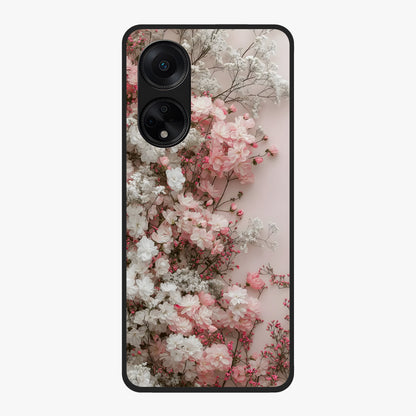 Blush Blossom Cloud Glass Case showing flat back view with dreamy blush cloud blossom artwork and glossy glass finish.