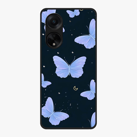 Butterfly With Stars Pattern Glass Case showing flat back view with butterfly and star pattern artwork and glossy glass finish.