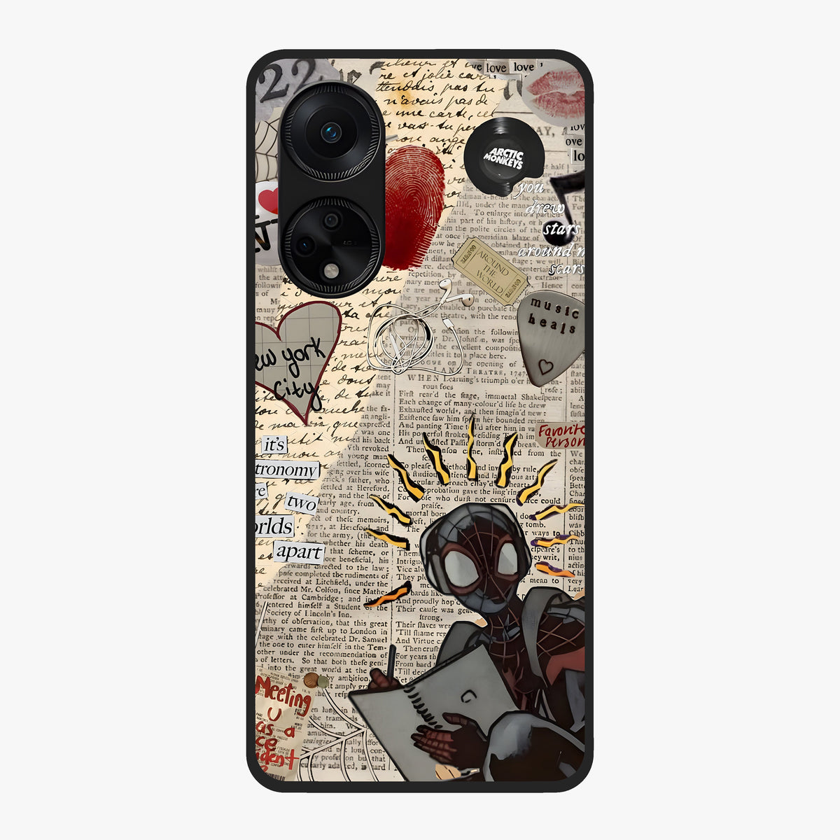 City Dream Sketch Glass Case showing flat back view with artistic city skyline sketch artwork and glossy glass finish.