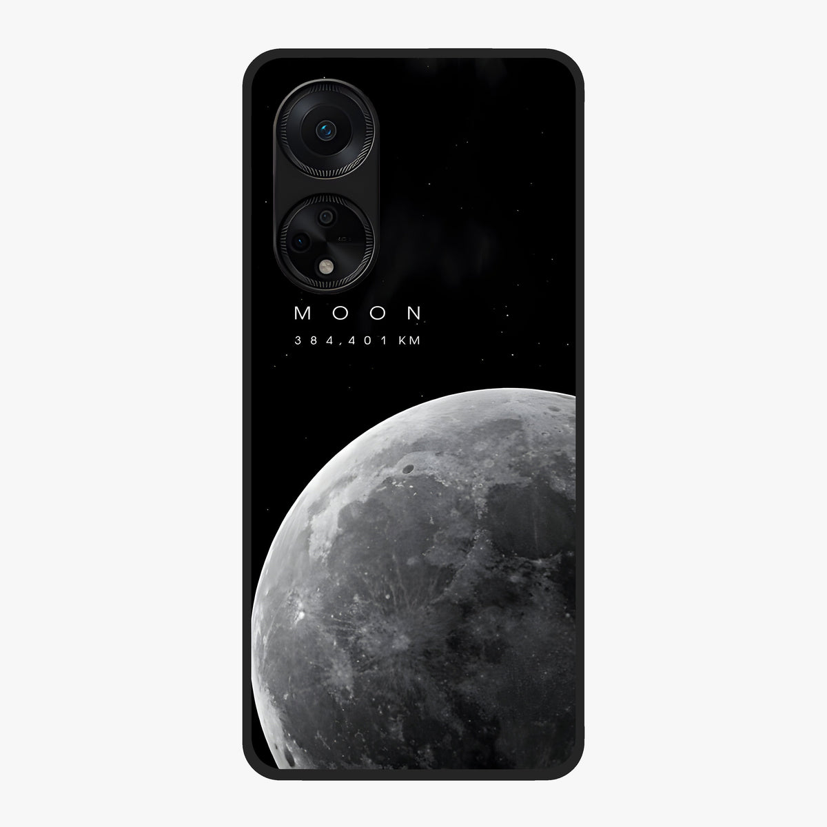 Cosmic Moon Glow Glass Case showing flat back view with glowing moon artwork and glossy glass finish.