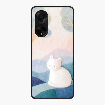 Cotton Dream Cat Glass Case showing flat back view with soft dreamy cat artwork and glossy glass finish.