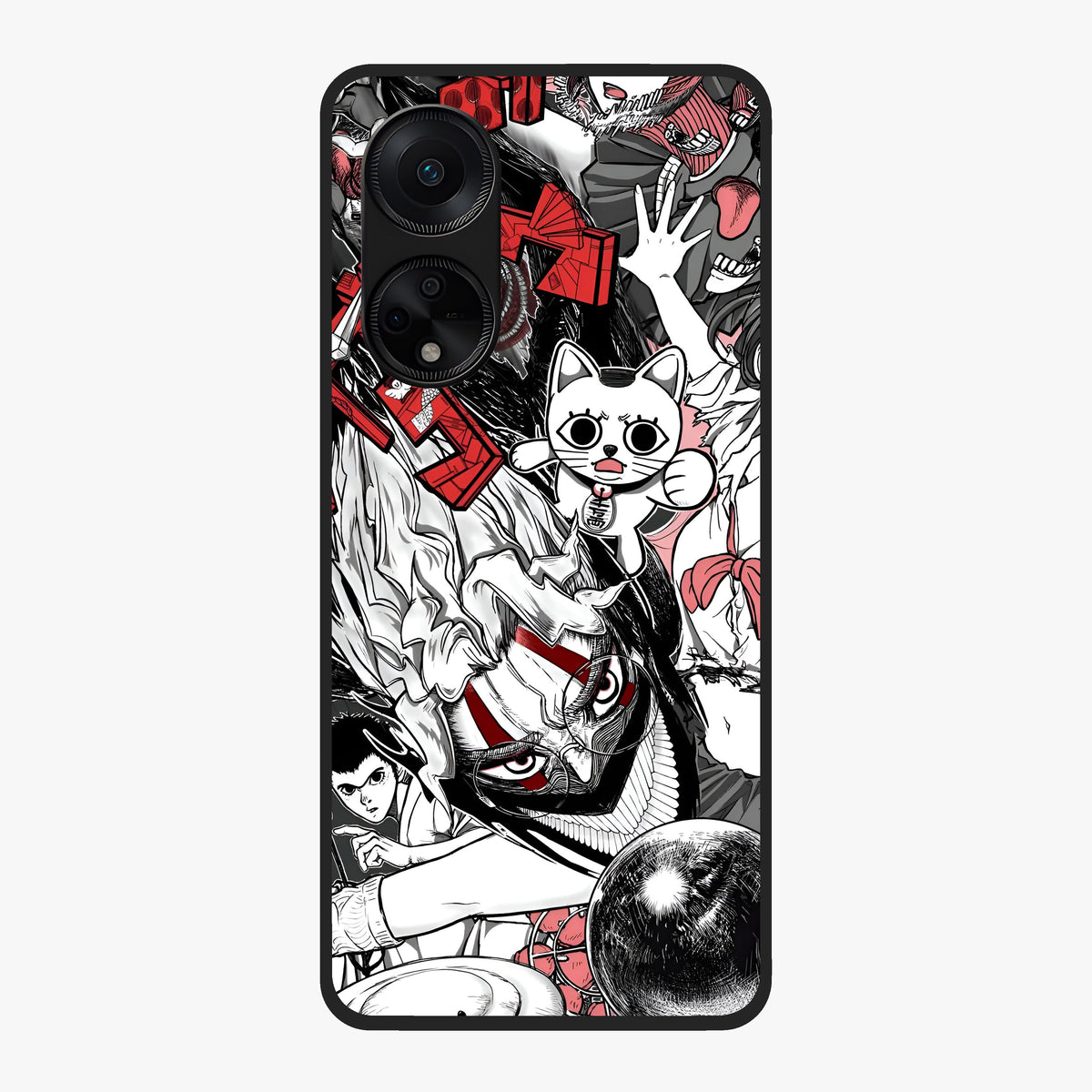 Crimson Chaos Panel Glass Case showing flat back view with bold crimson abstract artwork and glossy glass finish.