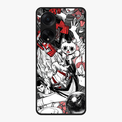 Crimson Chaos Panel Glass Case showing flat back view with bold crimson abstract artwork and glossy glass finish.