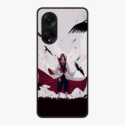 Crimson Crow Ascension Glass Case showing flat back view with mystical crow artwork and glossy glass finish.