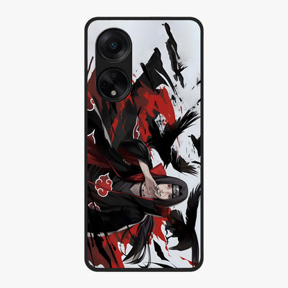 Crimson Crow Illusion Glass Case showing flat back view with artistic crow illusion artwork and glossy glass finish.
