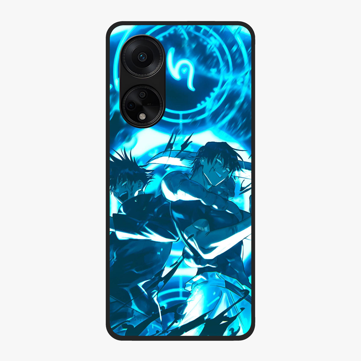 Cursed Energy Clash Glass Case showing flat back view with intense cursed energy artwork and glossy glass finish.