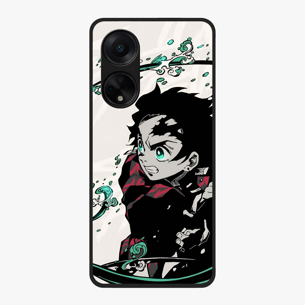 Demon Slayer Glass Case showing flat back view with bold anime inspired artwork and glossy glass finish.
