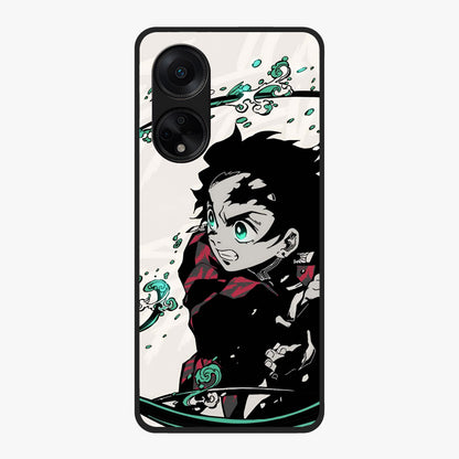 Demon Slayer Glass Case showing flat back view with bold anime inspired artwork and glossy glass finish.