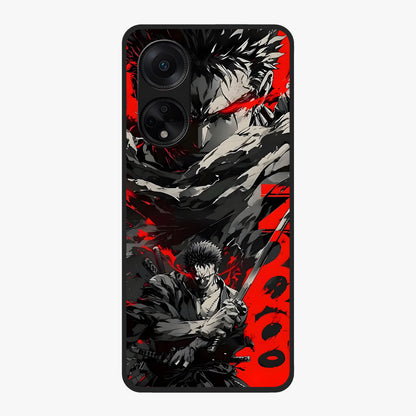 Demon Sword Resolve Glass Case showing flat back view with fierce sword warrior artwork and glossy glass finish.