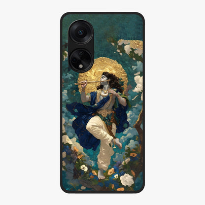 Divine Krishna Art Glass Case showing flat back view with Lord Krishna artwork and glossy glass finish.