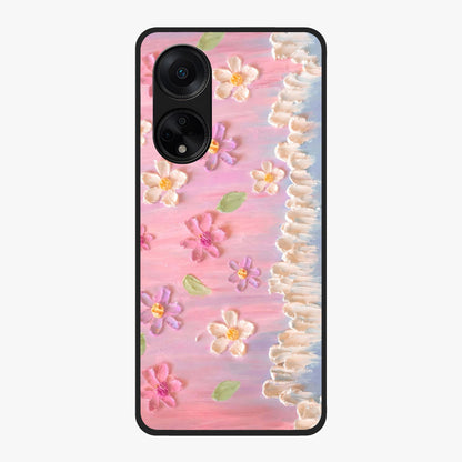 Dreamy Painted Garden Glass Case showing flat back view with artistic painted floral garden artwork and glossy glass finish.