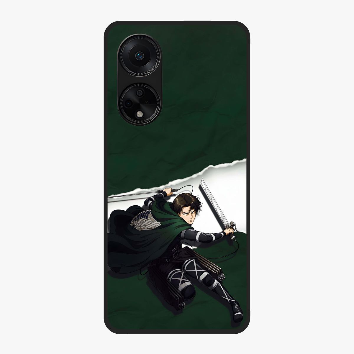 Emerald War Vanguard Glass Case showing flat back view with powerful warrior themed artwork and glossy glass finish.