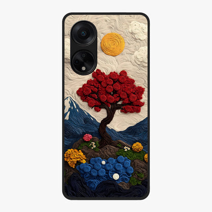 Eternal Nature Tapestry Glass Case showing flat back view with intricate nature tapestry artwork and glossy glass finish.