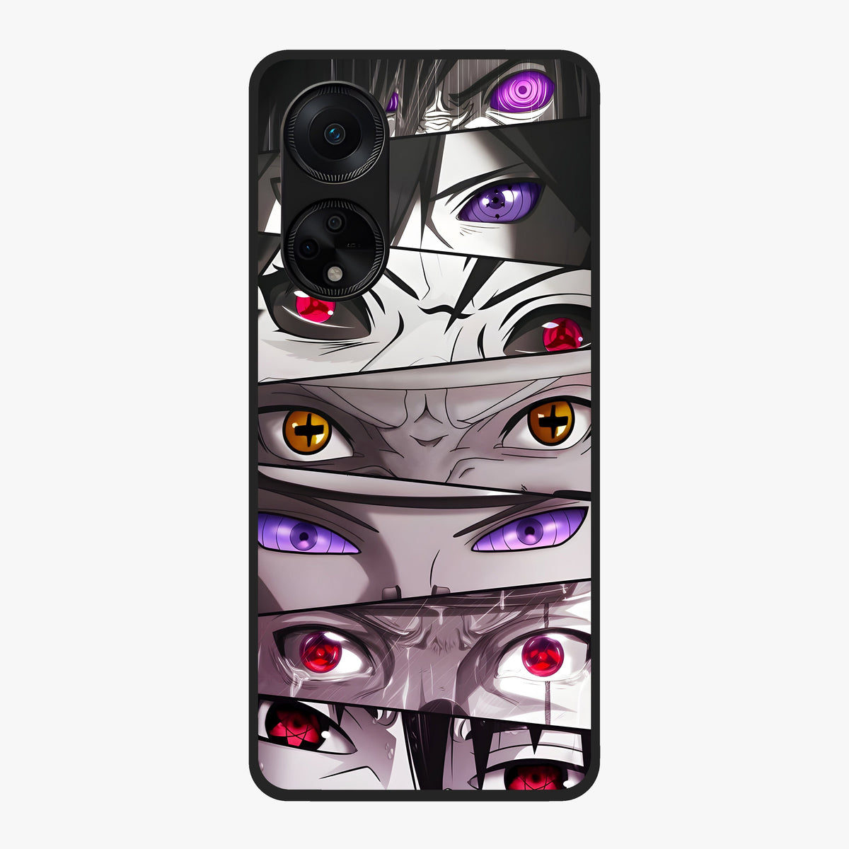 Eyes of Destiny Glass Case showing flat back view with striking eye themed artwork and glossy glass finish.