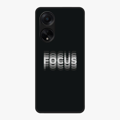 Focus Mode On Glass Case showing flat back view with bold motivational typography design and glossy glass finish.