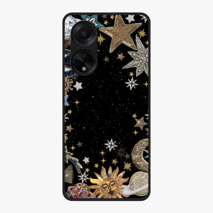 Galactic Jewel Stars Glass Case showing flat back view with sparkling star jewel artwork and glossy glass finish.