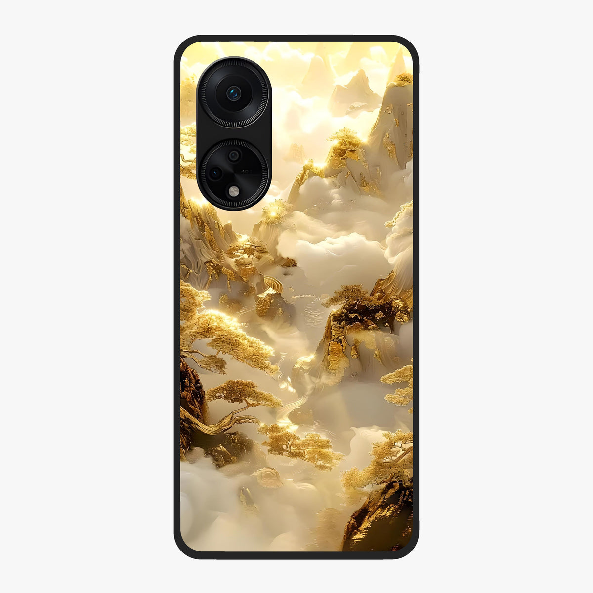 Gates Of Illumination Glass Case showing flat back view with mystical illuminated gate artwork and glossy glass finish.