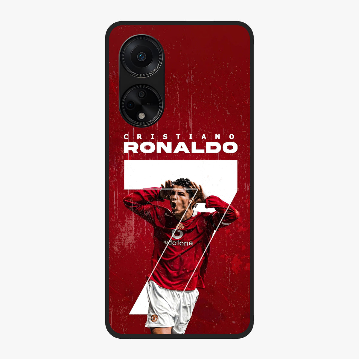 Goal Celebration Legacy Glass Case showing flat back view with football celebration inspired artwork and glossy glass finish.