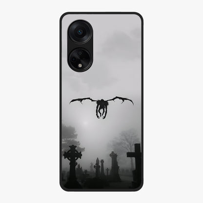 Graveyard Shadow Descent Glass Case showing flat back view with dark graveyard themed artwork and glossy glass finish.