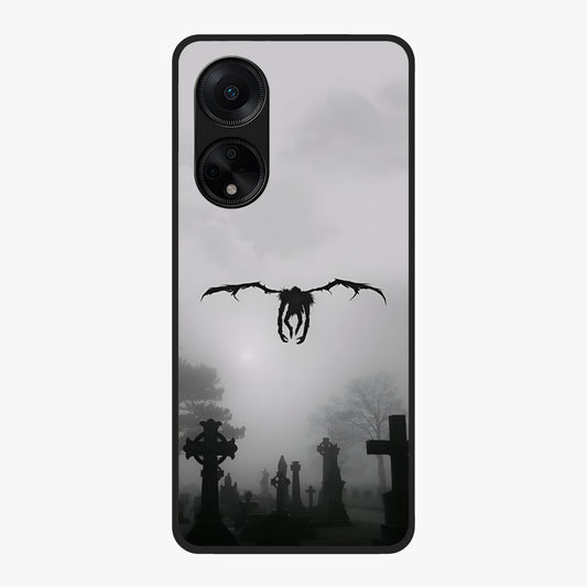 Graveyard Shadow Descent Glass Case showing flat back view with dark graveyard themed artwork and glossy glass finish.