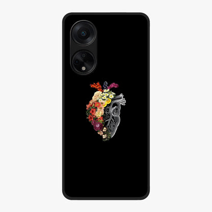 Heart With Flowers Glass Case showing flat back view with heart shaped floral artwork and glossy glass finish.