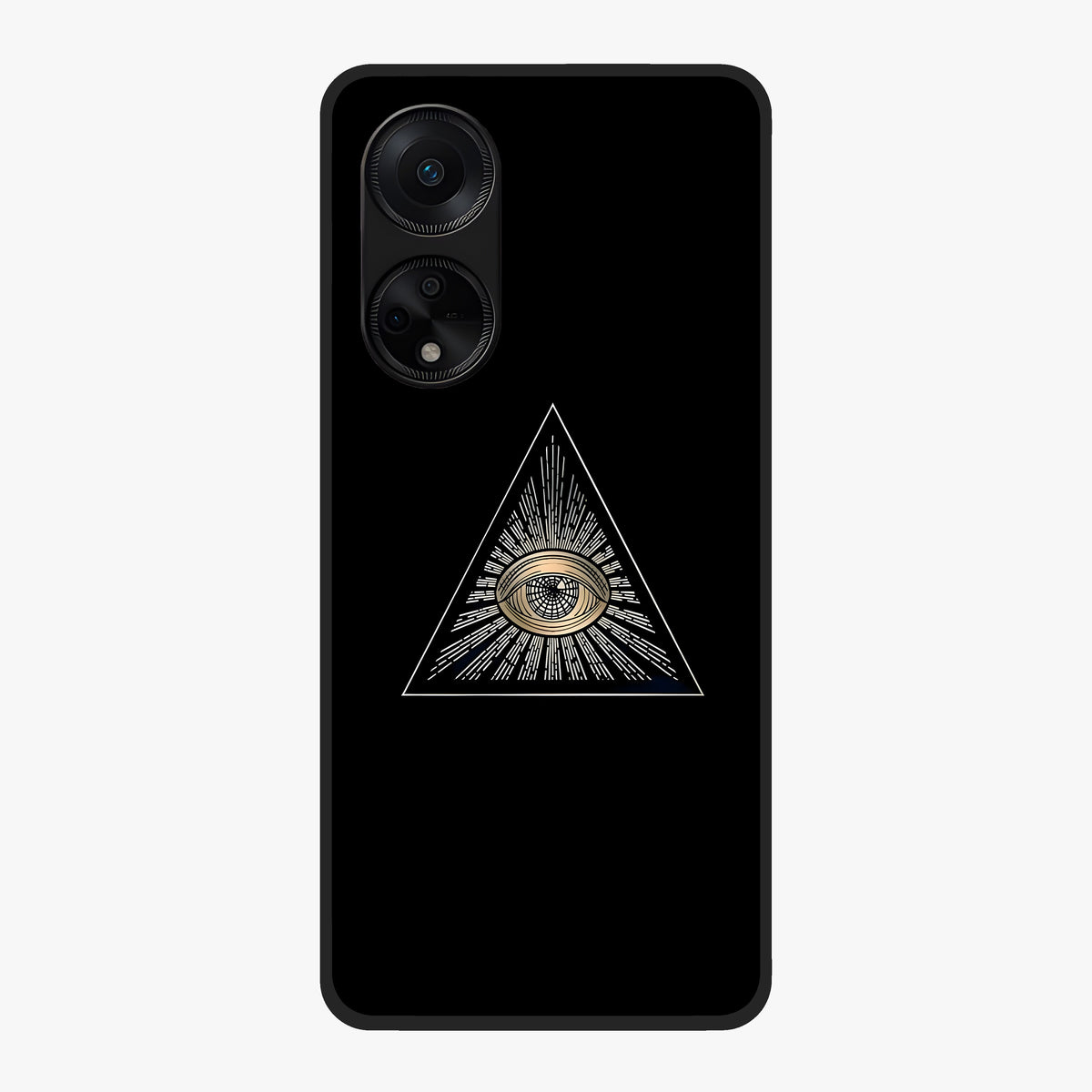 Illuminati Evil Glass Case showing flat back view with mysterious illuminati symbol artwork and glossy glass finish.