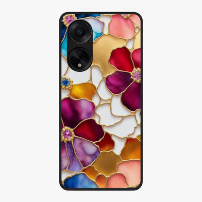 Marble Flower Pattern Glass Case showing flat back view with marble texture floral artwork and glossy glass finish.