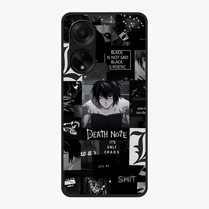 Midnight Chaos Mind Glass Case showing flat back view with abstract dark themed artwork and glossy glass finish.