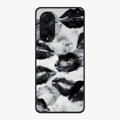 Midnight Kiss Marks Glass Case showing flat back view with lipstick kiss mark artwork and glossy glass finish.