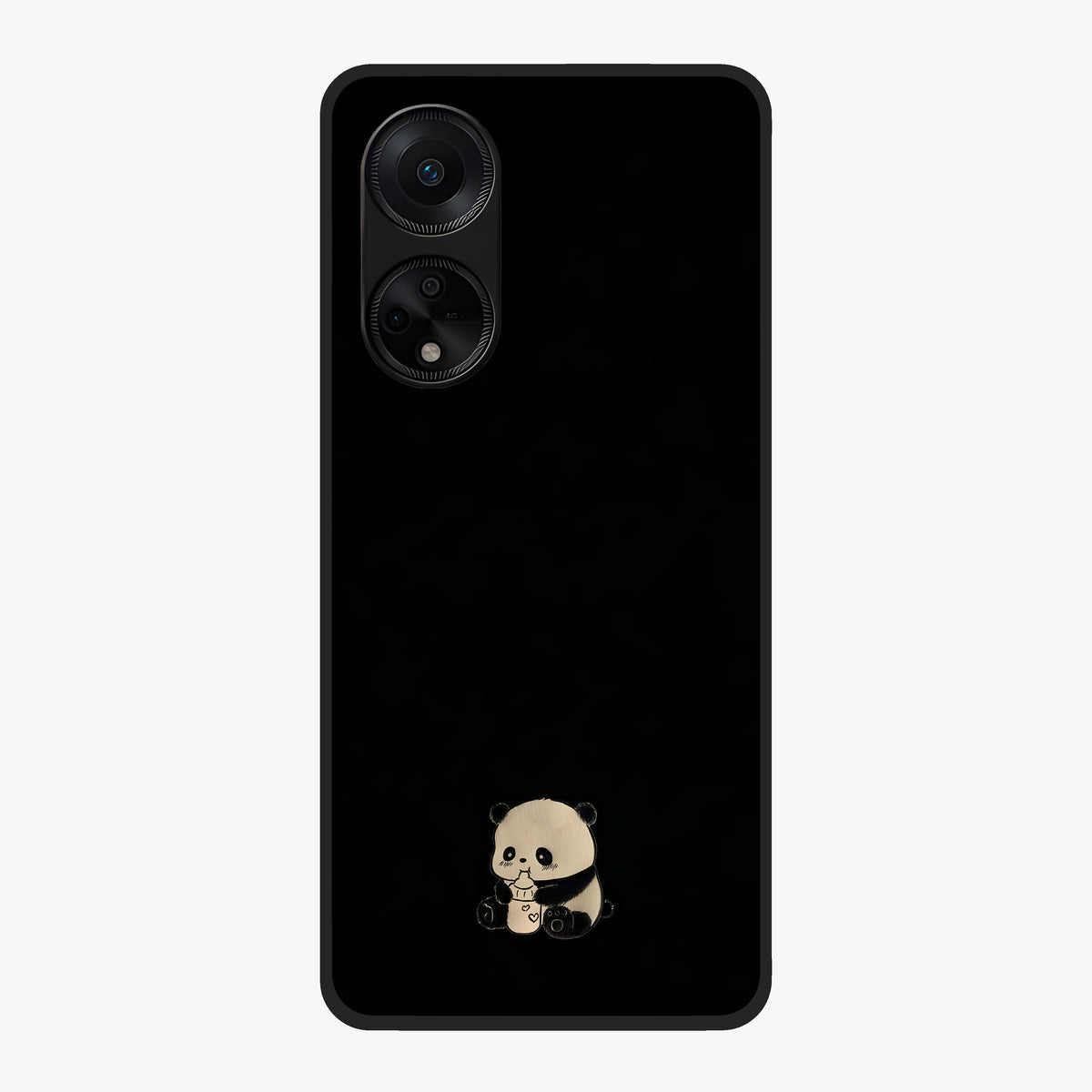 Midnight Panda Love Glass Case showing flat back view with cute panda themed artwork and glossy glass finish.