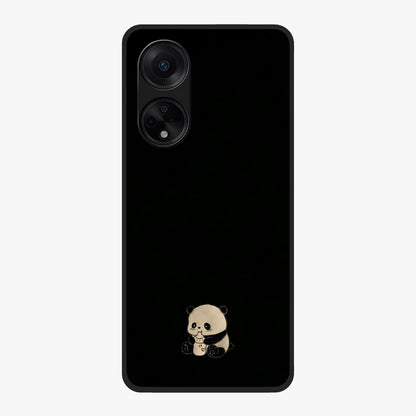 Midnight Panda Love Glass Case showing flat back view with cute panda themed artwork and glossy glass finish.