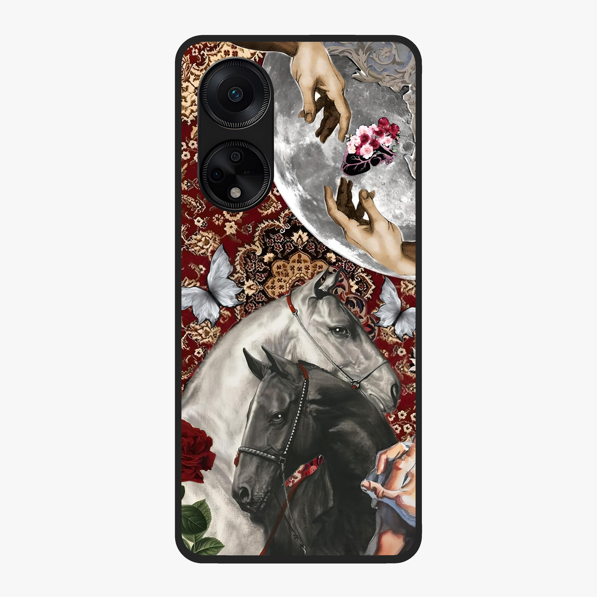 Moonlit Royal Stallion Glass Case showing flat back view with majestic horse under moonlight artwork and glossy glass finish.