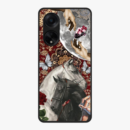 Moonlit Royal Stallion Glass Case showing flat back view with majestic horse under moonlight artwork and glossy glass finish.