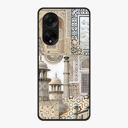 Mughal Marble Legacy Glass Case showing flat back view with intricate Mughal inspired marble pattern and glossy glass finish.