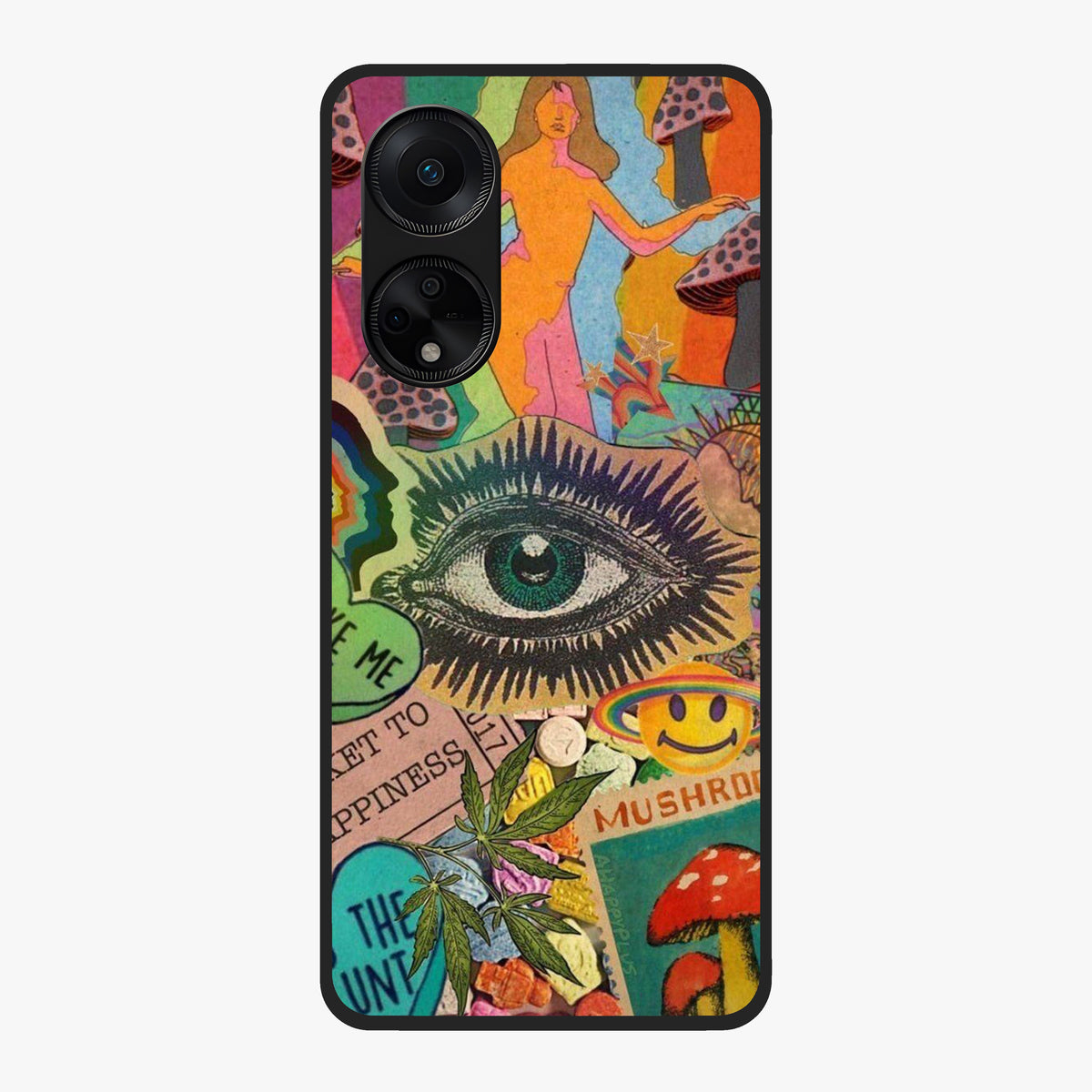 Mystic Eye Wonderland Glass Case showing flat back view with mystical eye themed artwork and glossy glass finish.