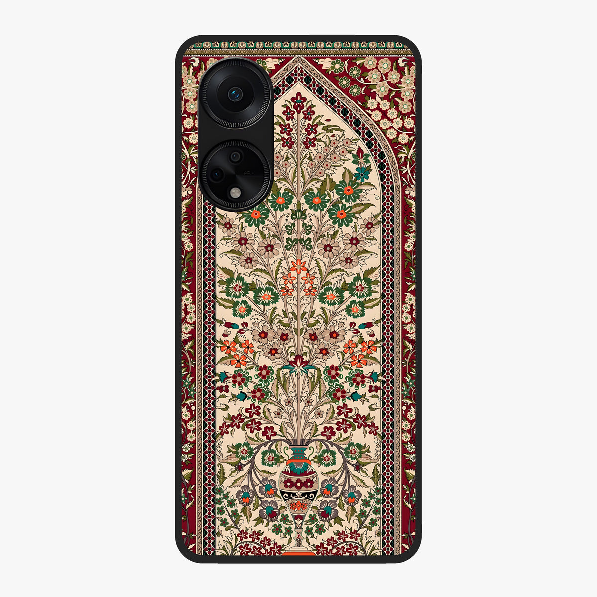 Persian Inspired Glass Case showing flat back view with ornate Persian style pattern artwork and glossy glass finish.